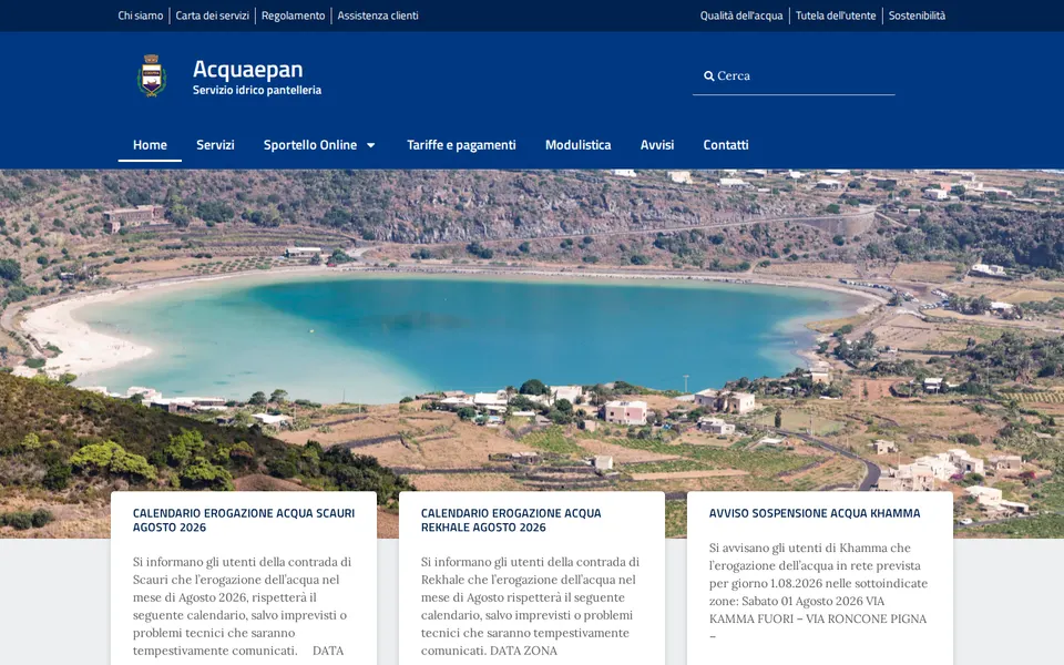 La home di Servizio idrico di Pantelleria